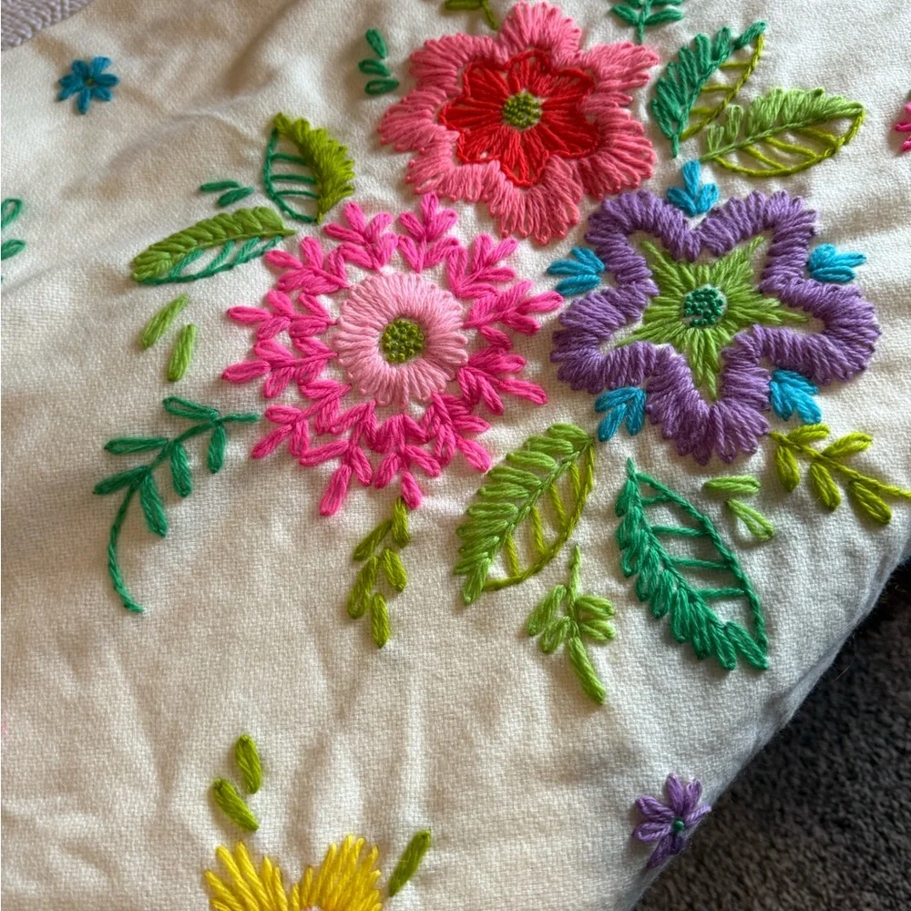 VINTAGE Floral Embroidered Shawl with Fringe - Picture 4 of 4